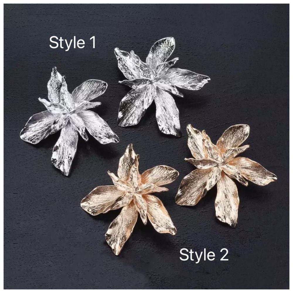 Metal Silver & Gold Color Flower Big Earrings